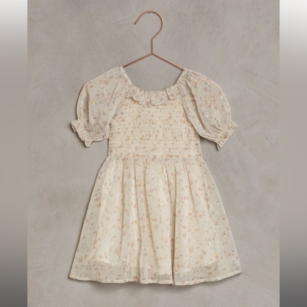 Girls' Ivory Gold Floral Smocked Party Dress